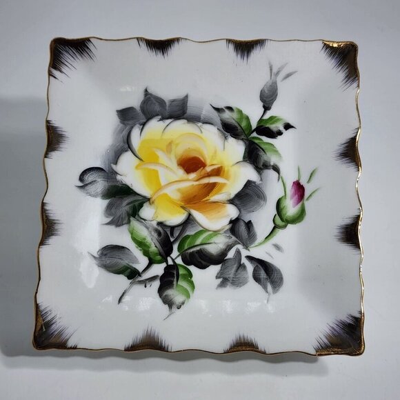 Lefton China Other - Lefton China Hand Painted Square Dish With Yellow Rose Design Gold Trim Vintage